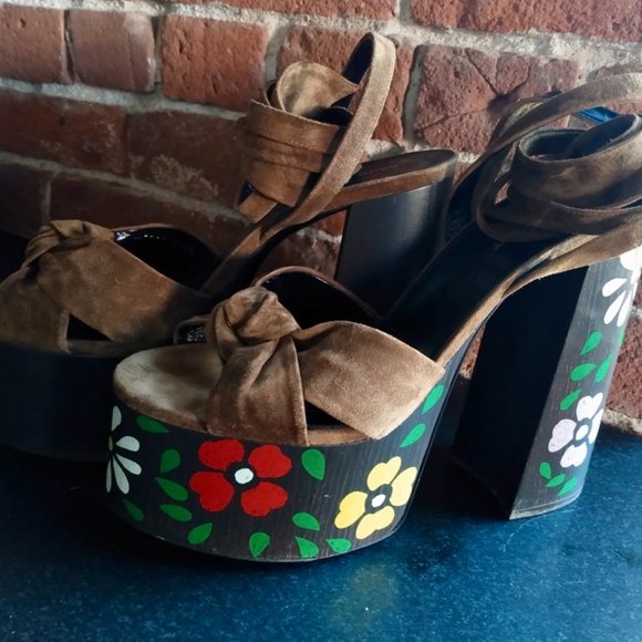 Saint Laurent Paige Floral Platform Leather Sandal - Picture 4 of 7